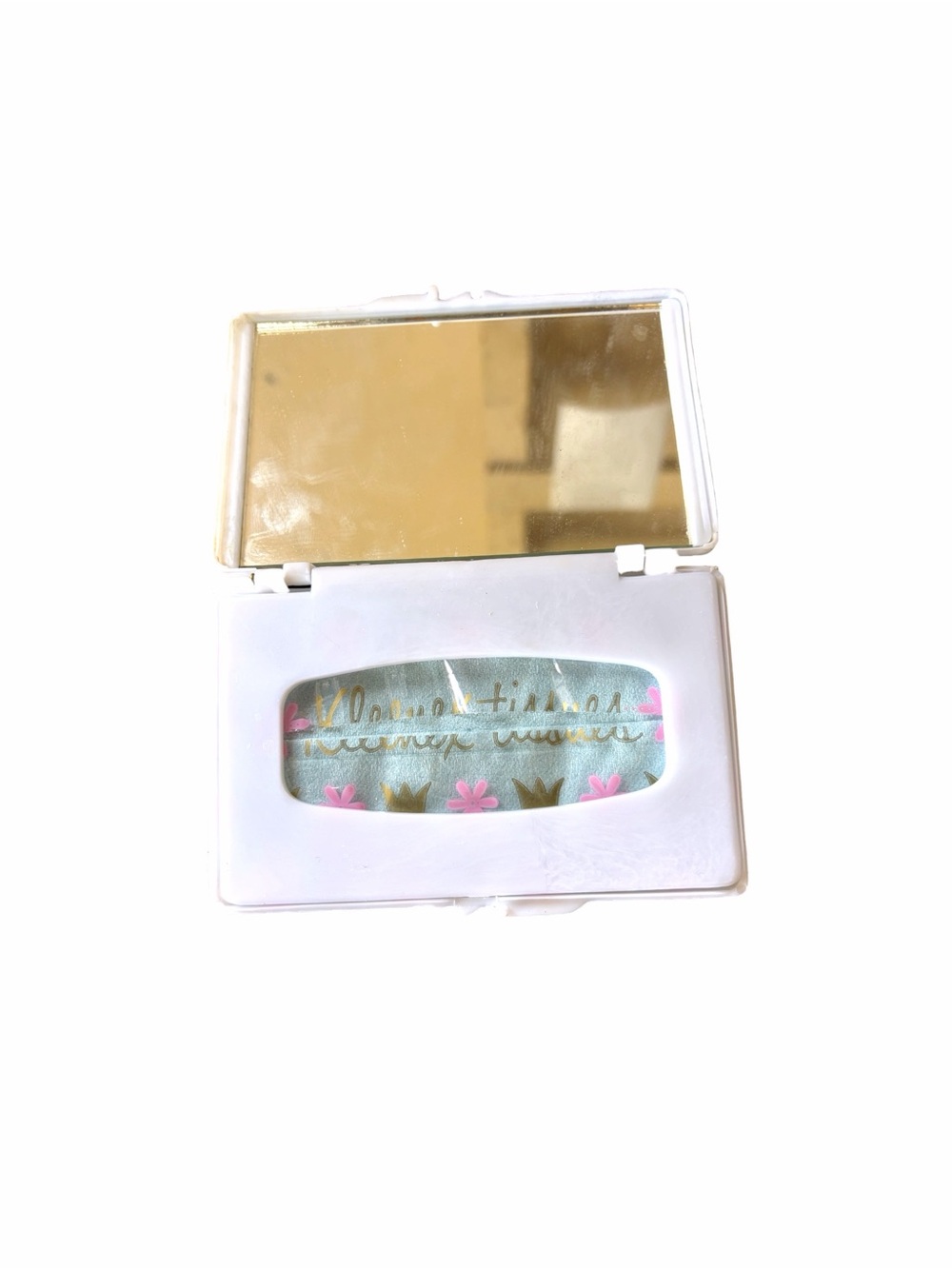Vintage 1960’s White Compact Tissue Case with Gold Starburst Accents - Picture 2 of 3
